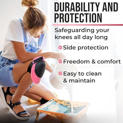 Foam Knee Pads for Women with HDPE Anti-Slip Cap, Pink and Black, 1 Pair - Adjustable Multi-Sized Fastening, Made in USA - Guards for Gardening, Flooring, or Construction