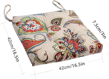 2-Pack Outdoor/Indoor Wicker Patio Seat Cushion Pad with Ties - Dining Chair Cushion, 17" x 17" (Khaki Floral)