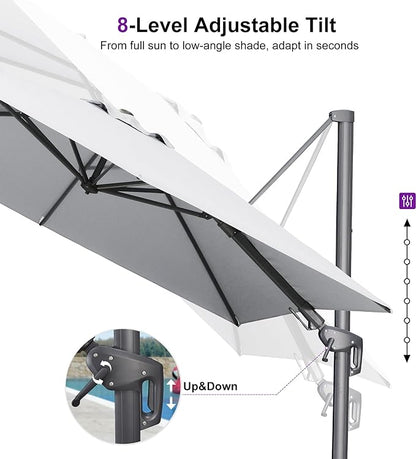 PURPLE LEAF 11.5' X 8' Left-right Tilting Outdoor Patio Umbrella Swivel Offset Cantilever Heavy Duty Rectangle Aluminum Umbrella with UV Resistant for Deck Pool Patio Backyard, Pebble Grey