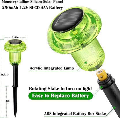 Priddop Solar Lights Outdoor Pathway Waterproof 8 Pack Green LED Green Stake Acrylic Mushroom Decorative Garden Lights for Yard Landscape Patio Outside Decorations