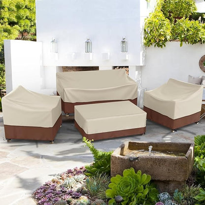 Gasadar Outdoor Furniture Cover Waterproof, Patio Furniture Set Covers for Patio Loveseat, Chair and Coffee Table, 600D Heavy Duty, Beige & Brown