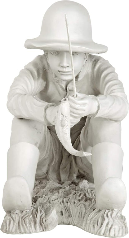Design Toscano Gone Fishing Fisherman Boy Garden Statue, 17 Inch Tall, Cast Stone Resin, Two Tone Stone Finish