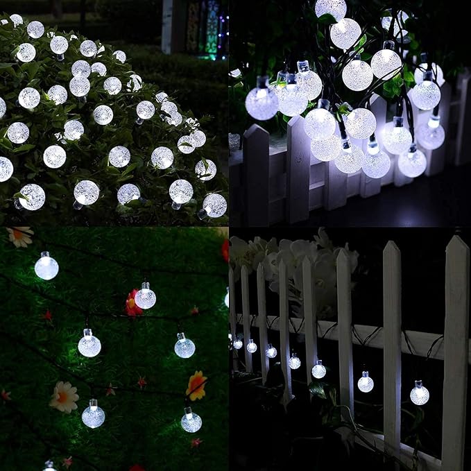White 2-Pack 100 LED 64FT Crystal Globe Solar Lights Outdoor, Waterproof Solar Christmas String Lights Outdoor Decorative with 8 Lighting Modes for Christmas Decorations Garden Wedding Party Tree