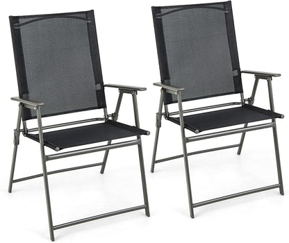 Giantex Patio Folding Chairs Set of 2, Outdoor Lawn Chairs with Rustproof Metal Frame, Portable Dining Chairs for Porch, Deck, Garden, Backyard, Camping