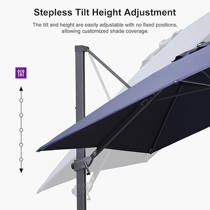 PURPLE LEAF 9' × 9' Patio Cantilever Umbrella Outdoor Square Adjustable Offset Umbrellas with 360-degree Rotation and 8 Heavy Duty Metal Ribs for Garden Deck Pool Navy Blue