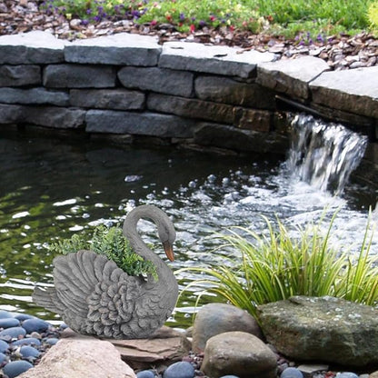 Unique Planters Swan Flower Pot Large – 18.5 Inch Planter Pots for Indoor Outdoor Concrete Finish Animal Swan Planters Resin Planter Garden Decoration Pot for Plants 18.5*9.75*14.5 Inch LC Lcdecohome