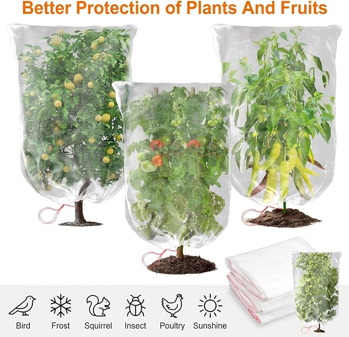 Sukh Bird Netting for Garden Protection - 3 Pack 2.3 x 3.3 FT Blueberry Bush Netting Covers with Drawstring Pest Barrier Plant Net for Fruit Trees, Tomato, Strawberry from Birds, Chicken & Cicadas