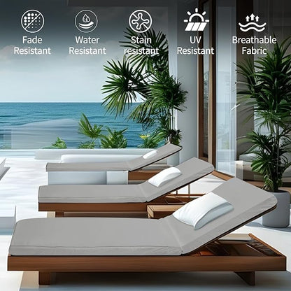 Outdoor Chaise Lounge Cushions for Patio, Lounge Chair Cushions, Waterproof Replacement Seat Pads for Outdoor Furniture (1, Grey, 80"x26"x3")