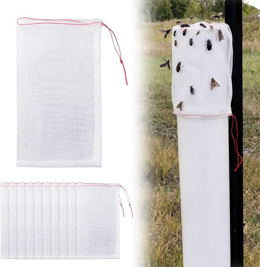 SATINIOR 60 Pcs Seedling Protection Garden Mesh Insect Netting Pest Barrier Bag with Drawstring Tubes Tree Guard Sleeve Tree Tubes Net for Outdoor Plant Landscaping