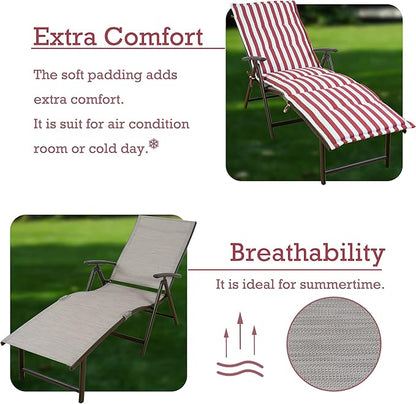 Kozyard Cozy Aluminum Reclining Lounge Chair - Perfect for Beach, Yard, Pool, Deck, Patio Outdoor Chaise Lounge with Drink Holder, Weather Free, Adjustable Assemble Free (Beige with Red Strip Cushion)