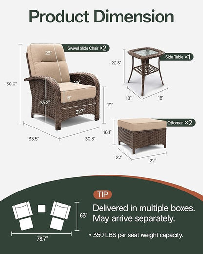 5-Piece Patio Furniture Set with 6-Inch Thick Cushions, High Back Outdoor Arm Chairs and Table, All-Weather Conversation Set for Porch, Deck, Balcony, Yard in Beige