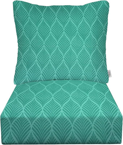 RSH DECOR Deep Seating Cushion with Pillow Back | 23.5” x 25” Seat | Water and Fade-Resistant Spun Fabric | Outdoor Chair Cushion Set for Patio Furniture | Fenbrook Teal