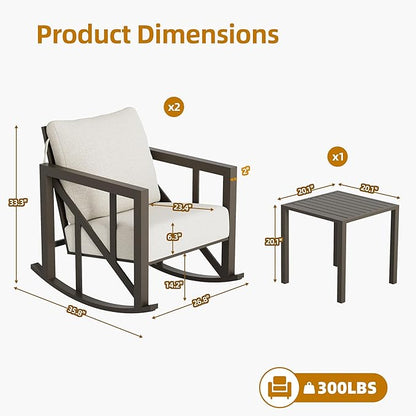 TOLEAD Outdoor Rocking Chair Set, 3 Piece Rocking Patio Furniture Set, Outdoor Patio Furniture Set with 2 Rockers and 1 Table, Patio Rocking Chair Set for Backyard, Porch, Poolside