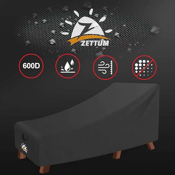 Zettum Outdoor Lounge Chair Cover - Waterproof Patio Chaise Lounge Chair Cover, 600D Heavy Duty Fade-Resistant Outdoor Seating Covers For Pool Lounge Chair, Lawn Bench Furniture 64 x 30 x 30 Inch