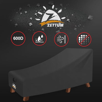 Zettum Outdoor Lounge Chair Cover - Waterproof Patio Chaise Lounge Chair Cover, 600D Heavy Duty Fade-Resistant Outdoor Seating Covers For Pool Lounge Chair, Lawn Bench Furniture 64 x 30 x 30 Inch