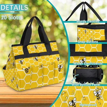 Garden Tote Bag with Pockets Honey Bees Gardening Bags for Tools Organizer Heavy Duty Storage Bag with Handle for Lawn Yard Casual
