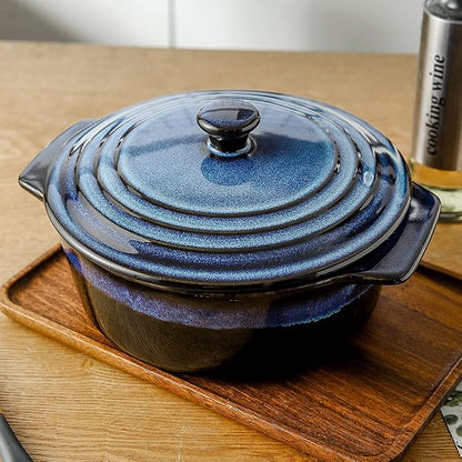 KOOV Ceramic Casserole Dish with Lid - 2 Quart, 9 Inch Round Baking Dish, Oven Safe, Reactive Glaze