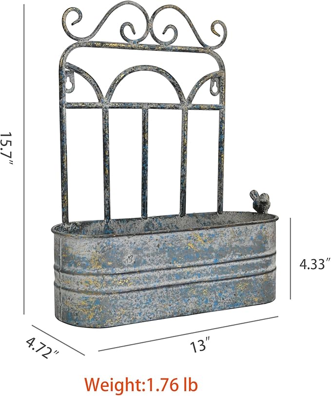 Rustic Metal Wall Planter Country Garden Wall Hanging Mount Vase Pocket Outdoor Vintage Hanging Pot Farmhouse Wall Decor for Plants Flowers (Blue)