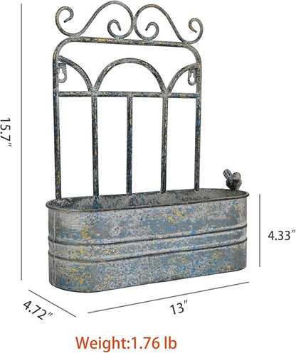 Rustic Metal Wall Planter Country Garden Wall Hanging Mount Vase Pocket Outdoor Vintage Hanging Pot Farmhouse Wall Decor for Plants Flowers (Blue)