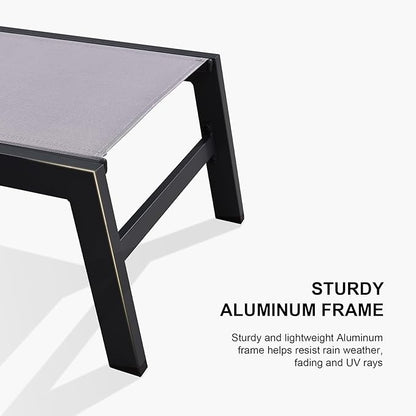 PURPLE LEAF Patio Chaise Lounge Set 4 Pieces Aluminum Outdoor Lounge Chairs with Wheels Textilene Sunbathing Recliner Light Gray