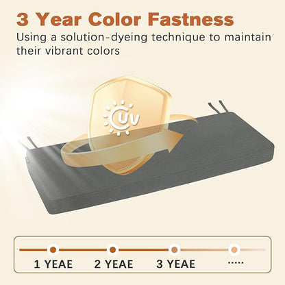 Favoyard Outdoor Bench Cushion 54 x 16 Inch Rainproof Patio Furniture Cushions 3-Year Color Fastness Garden Settee Porch Pads with Ties, Dark Gray