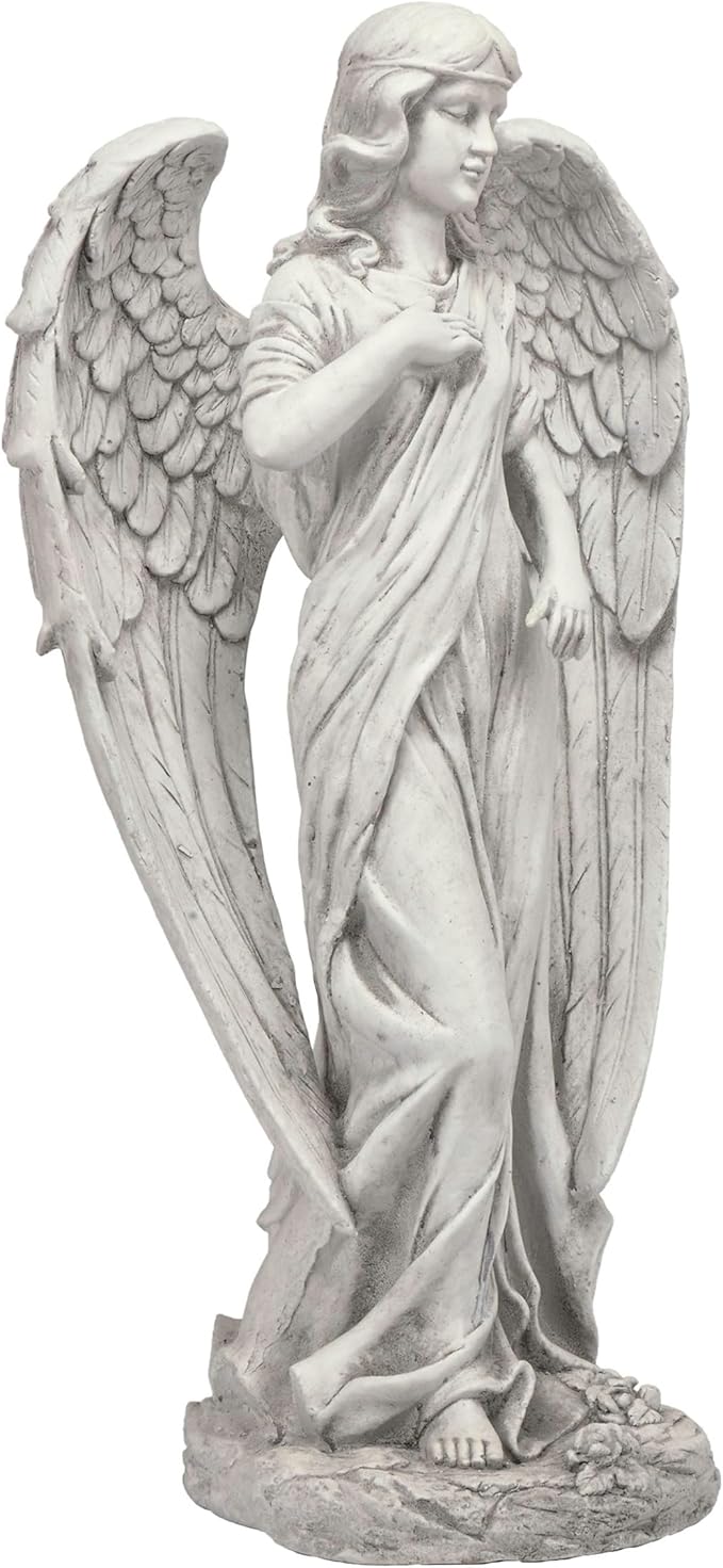 Alpine Corporation 31" Tall Indoor/Outdoor Angel Statue Yard Art Decoration, Light Gray
