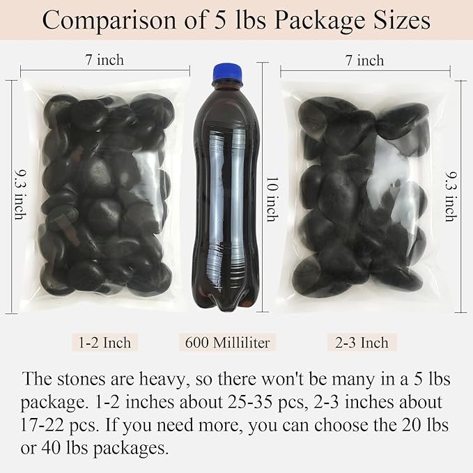 FANTIAN 5 Pounds Black Natural Decorative River Pebbles – 2-3 Inch Black Polished Decorative Pebbles for Garden Landscaping, Home Décor, Outdoor Paving River Rocks, Rocks for Painting