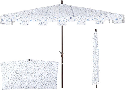 JONATHAN Y Half Umbrella UMB1200F Sidney 9 ft. Classic MidCentury Rectangular Market Patio with Crank, Wind Vent and UV Protection in Blue/White/Cream