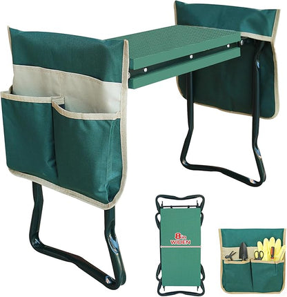 RAIN SPIRIT Garden Kneeler and Seat with Thicken & Widen Soft Kneeling Pad,Heavy Duty Gardening Bench Kneeler and seat Foldable Gardening Stool with 2 Tool Pouches，Gifts for Women, Seniors, Mom & Dad