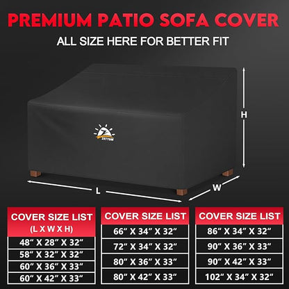 Zettum Patio Sofa Cover 86 Inch - 600D Outdoor Couch Cover Waterproof & Heavy Duty, Large 3-Seater Furniture Covers for Outside Sofa, Couch, Glider, Loveseat and Bench - 86 x 34 x 32 Inch
