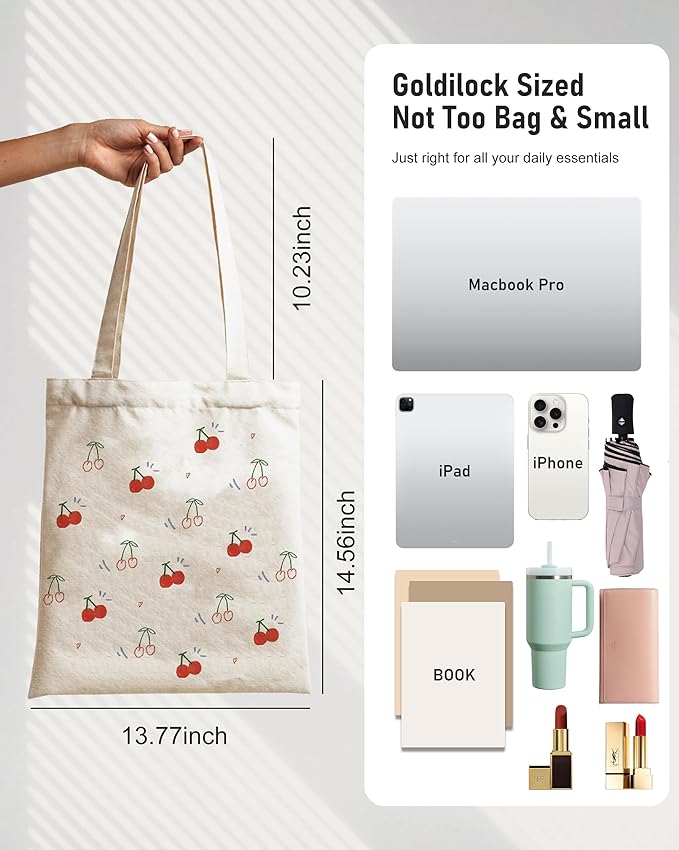 Canvas Tote Bag with Aesthetic Prints, Cute Tote Bag for Women Girls with Wide Strap, Gifts for Cat Book Lovers