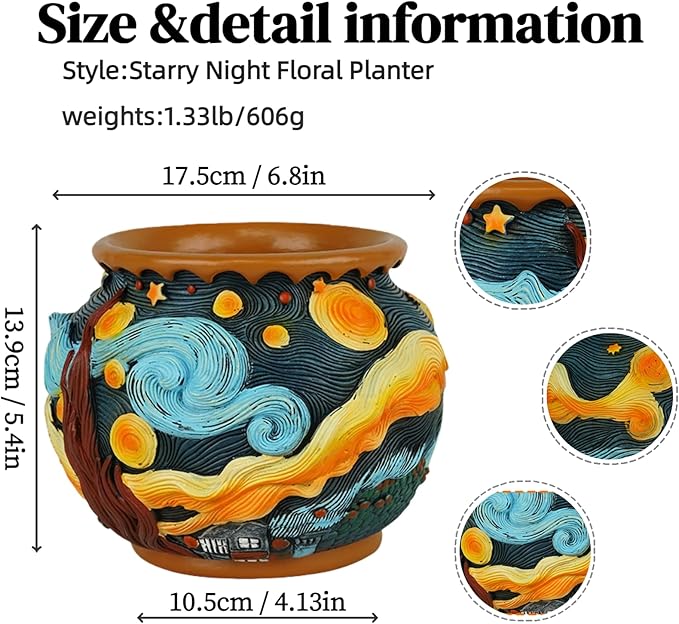 Starry Night Floral Planter, Unique and Interesting Abstract Art Flower pots, Vibrant Colors, Perfect for Home/Garden Artistic Decoration (Starry Sky)