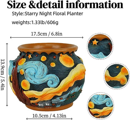 Starry Night Floral Planter, Unique and Interesting Abstract Art Flower pots, Vibrant Colors, Perfect for Home/Garden Artistic Decoration (Starry Sky)