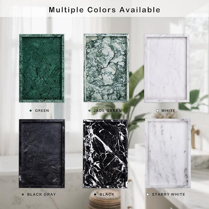 Marble Bathroom Tray for Countertop & Home Decor, Natural Decorative Marble Tray for Jewelry & Perfume Organizer, Luxury Stone Vanity Trays for Dresser, Kitchen Counter, 12" x 8", Gray Black