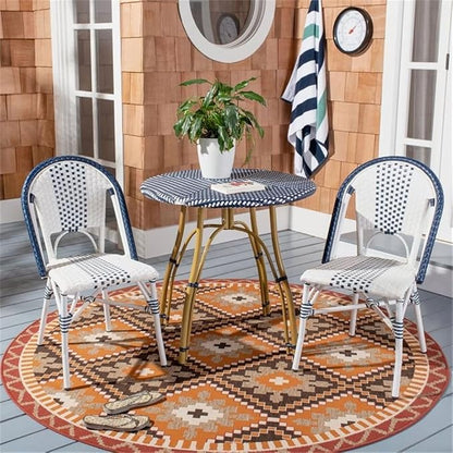 SAFAVIEH PAT4011A Outdoor Collection Kylie Navy and White Rattan Bistro Table