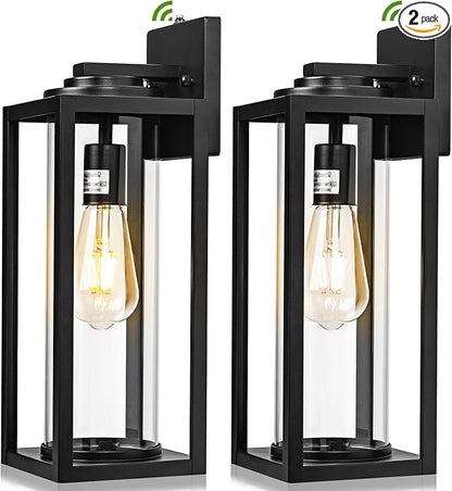 Dusk to Dawn Outdoor Wall Light Fixtures - 2 Packs Exterior Waterproof Outdoor Lighting, Modern Porch Sconces Wall Mounted Lighting, Industrial Anti-rust Matte Black Outside Lantern for Front Door