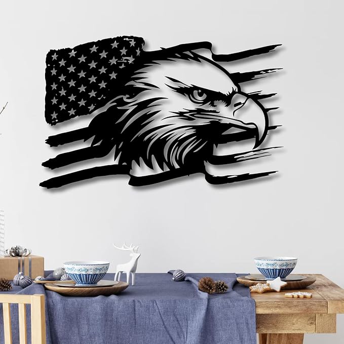 American Eagle Metal Wall Art, US Large Eagle Wall Sign, Fourth of July Independence Day Flag, Patriotic Gift (41x26 Inches / 105x66cm, Style 2)