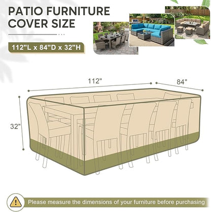 COWVIE Rectangular Outdoor Furniture Cover for Sectional Sofa Set, 600D Waterproof Patio Set Cover for Lawn General Purpose Table and Chairs, 112''L x 84''W x 32''H