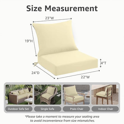 PatioGlow Outdoor Seat Cushion Set 22 x 24 x 4 Inch, Waterproof & Fade Resistant Patio Furniture Cushions with Removable Cover and Ties, Thick Deep Seating Pads for Outside Chair Sofa Couch, Yellow