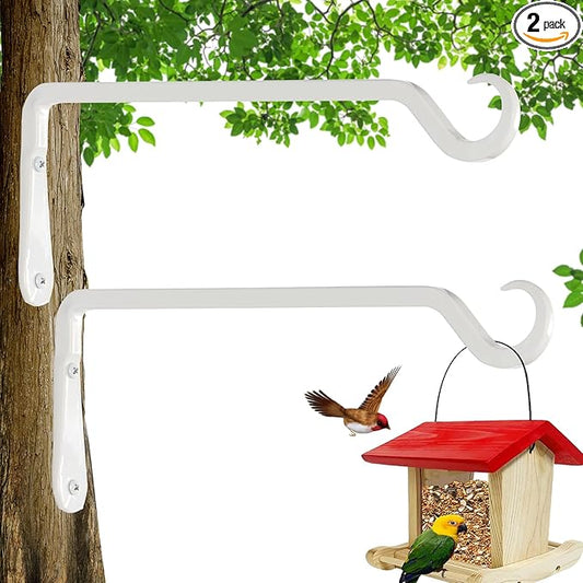 AILIN YELOKIE 12" Plant Hangers 2-Pack - Heavy Duty Rust-Resistant Steel Hooks for Bird Feeders, Indoor/Outdoor Plants & Wall Decor, White