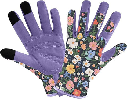 Gardening Gloves for Women, Printed Touchscreen Garden Gloves with Grip, Thorn-Proof Puncture-Resistant Work Gloves