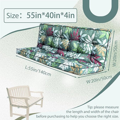 2/3 Seater Swing Replacement Cushion, Waterproof Porch Swing Cushions with Backrest, Thickened Bench Cushions for Outdoor Furniture, for Outdoor Patio Swing (Flower Color, 55 * 40in)
