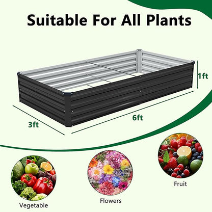 Meberam 3 Pack 6x3x1FT Galvanized Raised Garden Beds Kit Outdoor Metal Gardening Planter Box for Vegetable Elevated Flower Herbs,Black