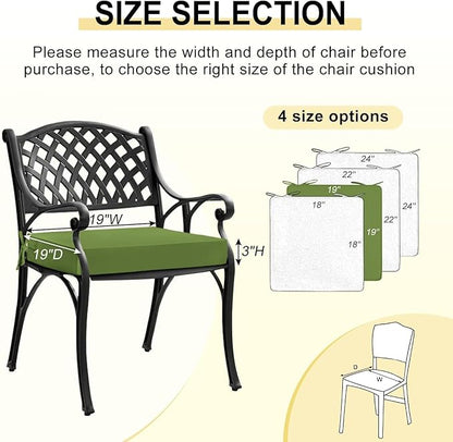 downluxe Waterproof Outdoor Chair Cushions Set of 4, 19" x 19" x 3" Patio Chair Cushion with Non-Slip Ties & Handle, Square Outdoor Cushion for Patio Furniture with Removable Cover, Grass Green