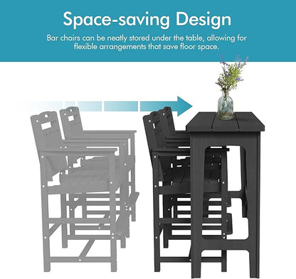 Ciokea Heavy-Duty Outdoor Bar Set, Rectangle High Top Table and 2 Oversized Adirondack Chairs Set, HDPE Modern Patio Bar Set for Outside Bistro Backyard Balcony Deck Outside, Black