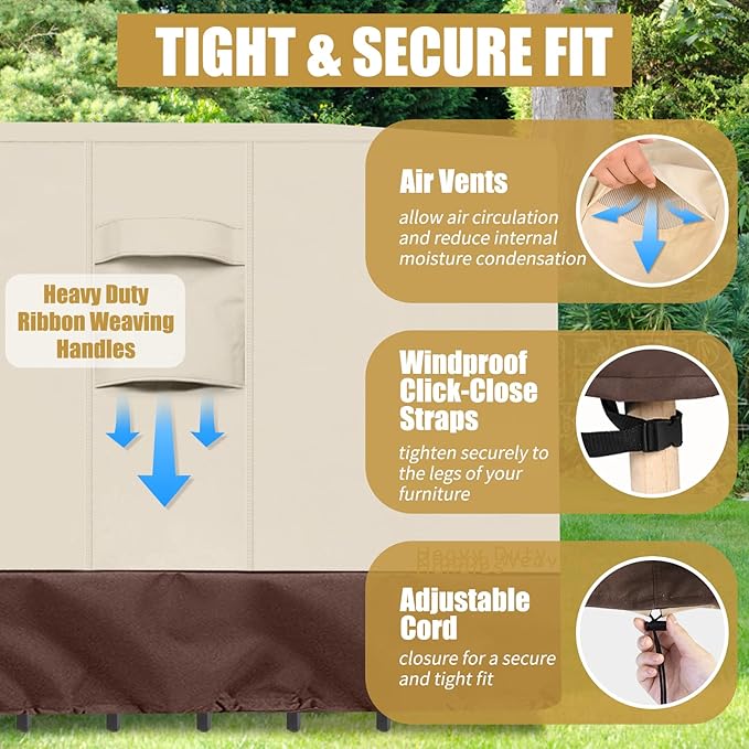 Patio Furniture CoversOutdoor Covers For Patio Furniture Thick Heavy Duty Oxford UV Resistant Patio Furniture Covers 76"L x 76"W x 28"H (Beige & Brown)