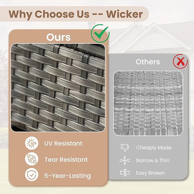 HOOOWOOO Patio Furniture Set,5 Pieces Outdoor Conversation Set,All Weather Wicker Loveseat Sofa Set with High Back Swivel Rocking Chairs Tables,Dark Gray