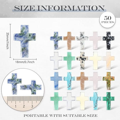 Nuenen 50 Pcs Cross Charm for Women Man Celebration Grad Decor Crystal Pocket Cross Necklace Natural Worry Stone Gift for Jewelry Making Craft Festival Decor(0.71 x 0.98 x 0.24 Inch,Fresh)
