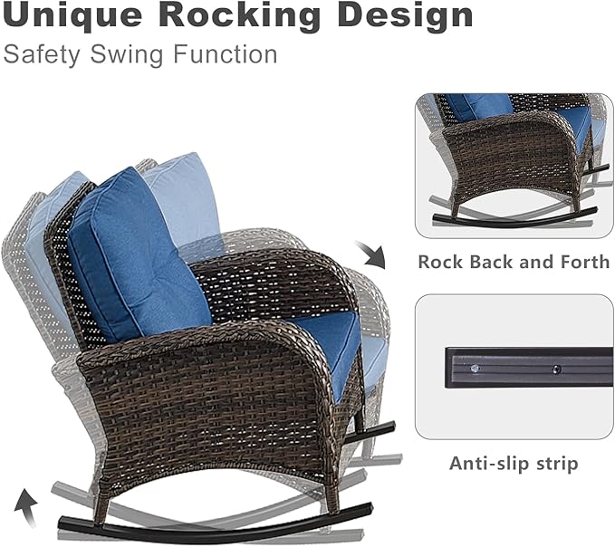 HUMMUH 6-Piece Outdoor Patio Furniture PE Wicker Patio Conversation Set,High Back Patio Couch with Ottomans Outdoor Rocking Chairs for Backyard,Porch,Deck