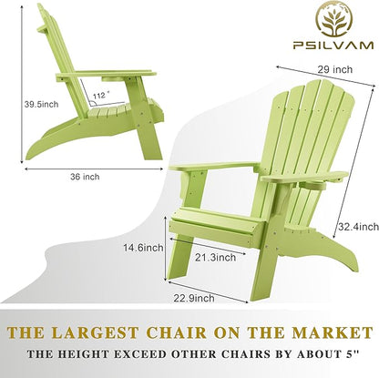 Psilvam Adirondack Chair, Oversized Poly Lumber Fire Pit Chair with Cup Holder, 350Lbs Support Patio Chairs for Garden, Weather Resistant Outdoors Seating, Relaxing Gift for Father & Mother (1, Green)